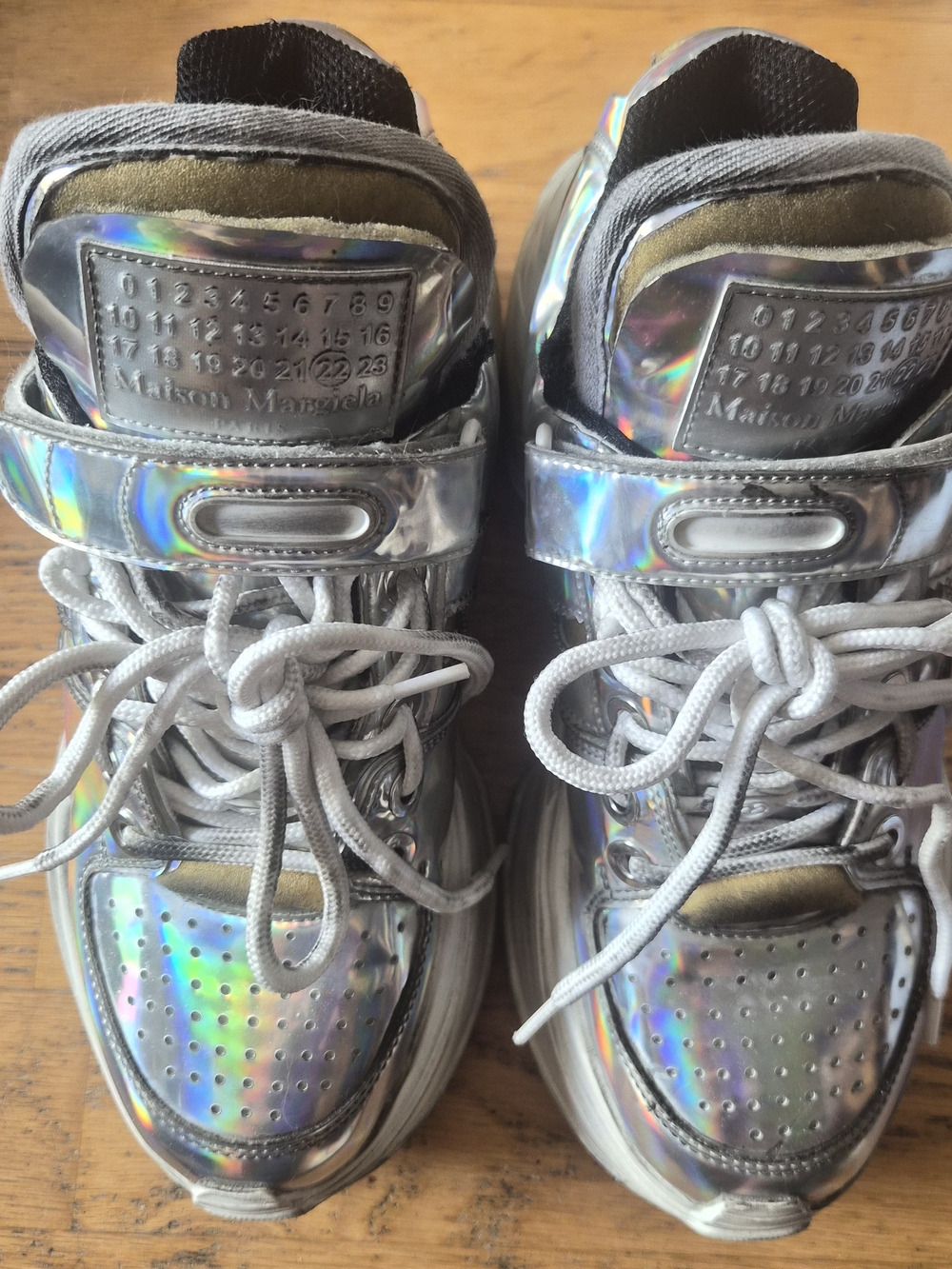 Maison Martin Margiela Womens Holographic Silver Platform Sneakers